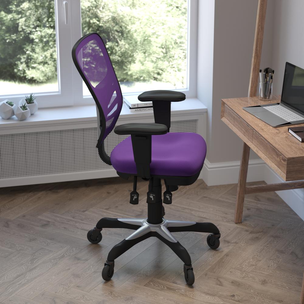 Nicholas Mid-Back Purple Mesh Multifunction Executive Swivel Ergonomic Office Chair with Adjustable Arms and Transparent Roller Wheels. Picture 6