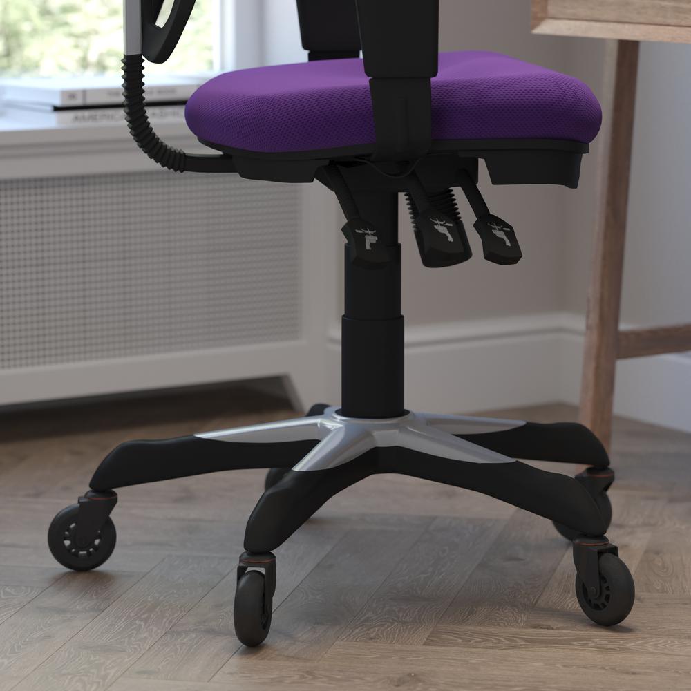 Nicholas Mid-Back Purple Mesh Multifunction Executive Swivel Ergonomic Office Chair with Adjustable Arms and Transparent Roller Wheels. Picture 7