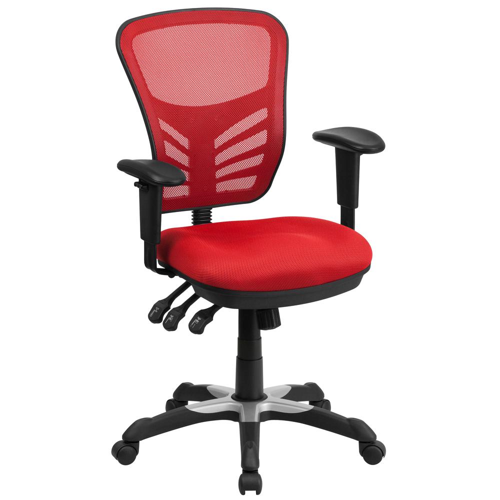 Mid-Back Red Mesh Multifunction Executive Swivel Ergonomic Office Chair with Adjustable Arms. The main picture.