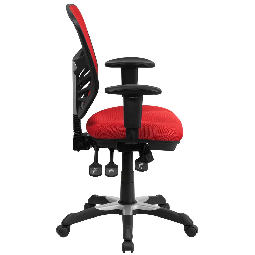 Mid-Back Red Mesh Multifunction Executive Swivel Ergonomic Office Chair with Adjustable Arms. Picture 3