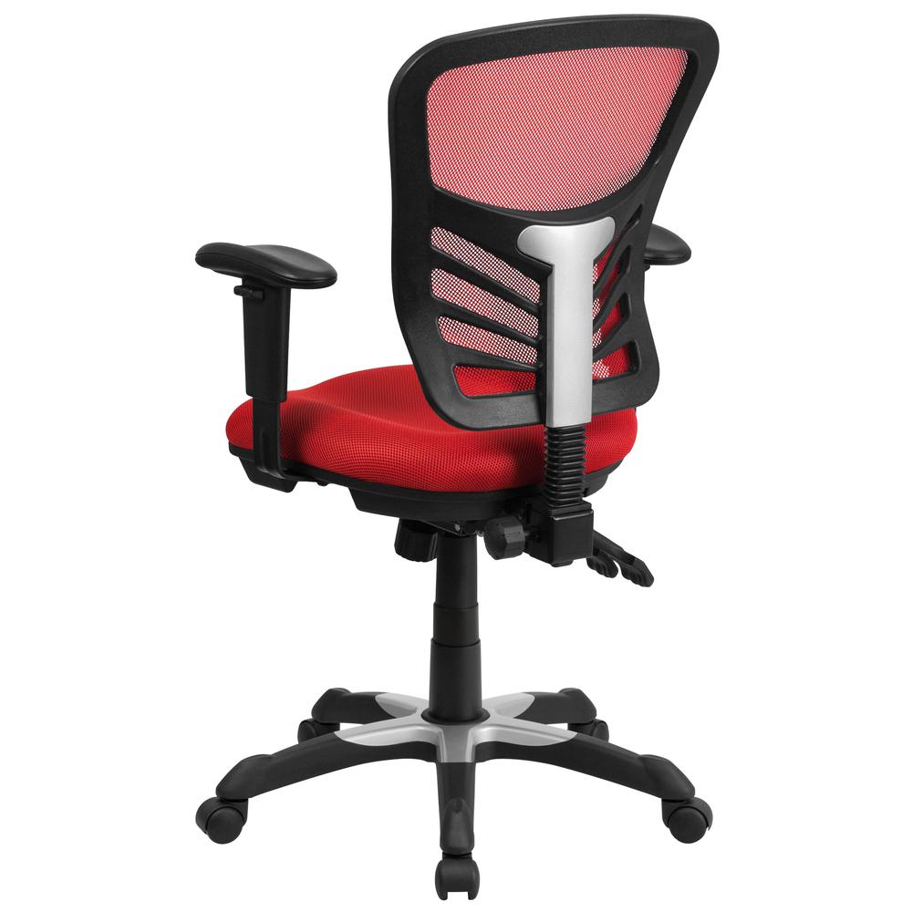 Mid-Back Red Mesh Multifunction Executive Swivel Ergonomic Office Chair with Adjustable Arms. Picture 2