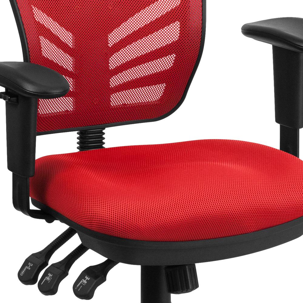 Mid-Back Red Mesh Multifunction Executive Swivel Ergonomic Office Chair with Adjustable Arms. Picture 7