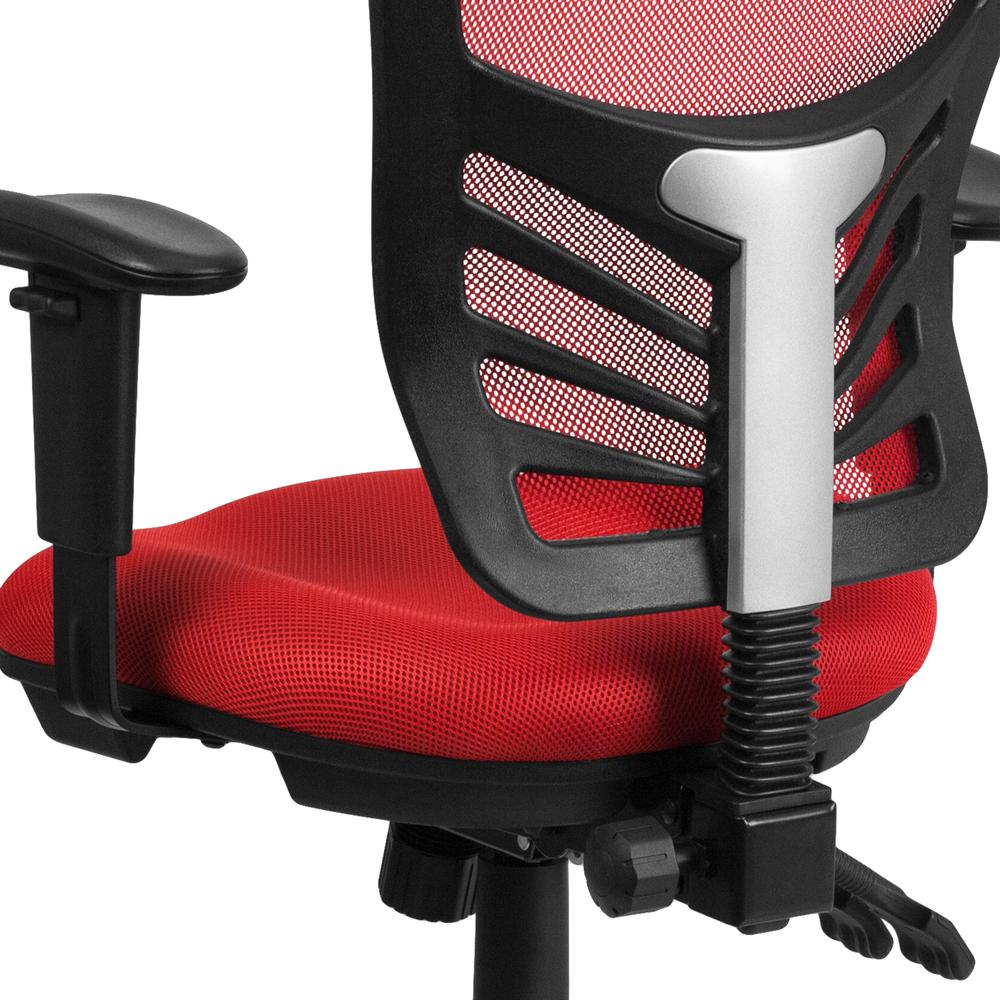 Mid-Back Red Mesh Multifunction Executive Swivel Ergonomic Office Chair with Adjustable Arms. Picture 8