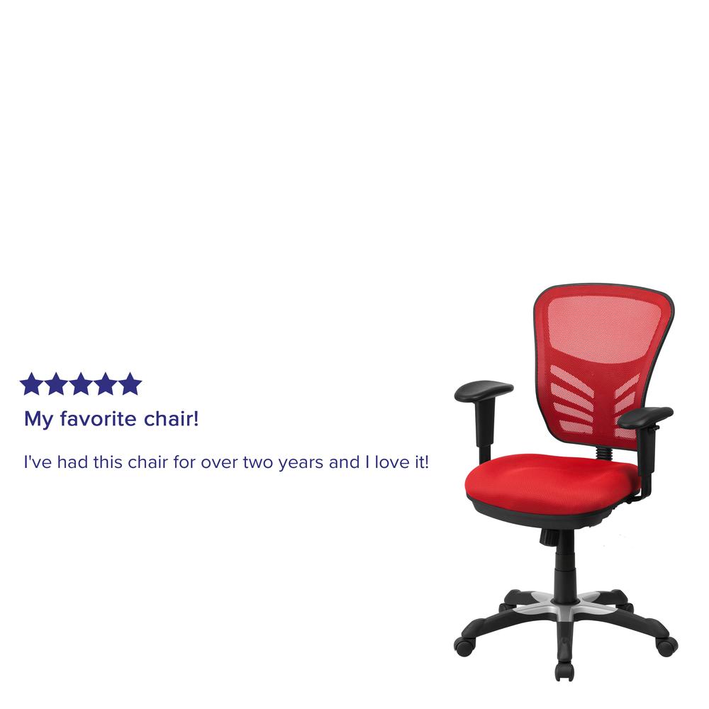 Mid-Back Red Mesh Multifunction Executive Swivel Ergonomic Office Chair with Adjustable Arms. Picture 10