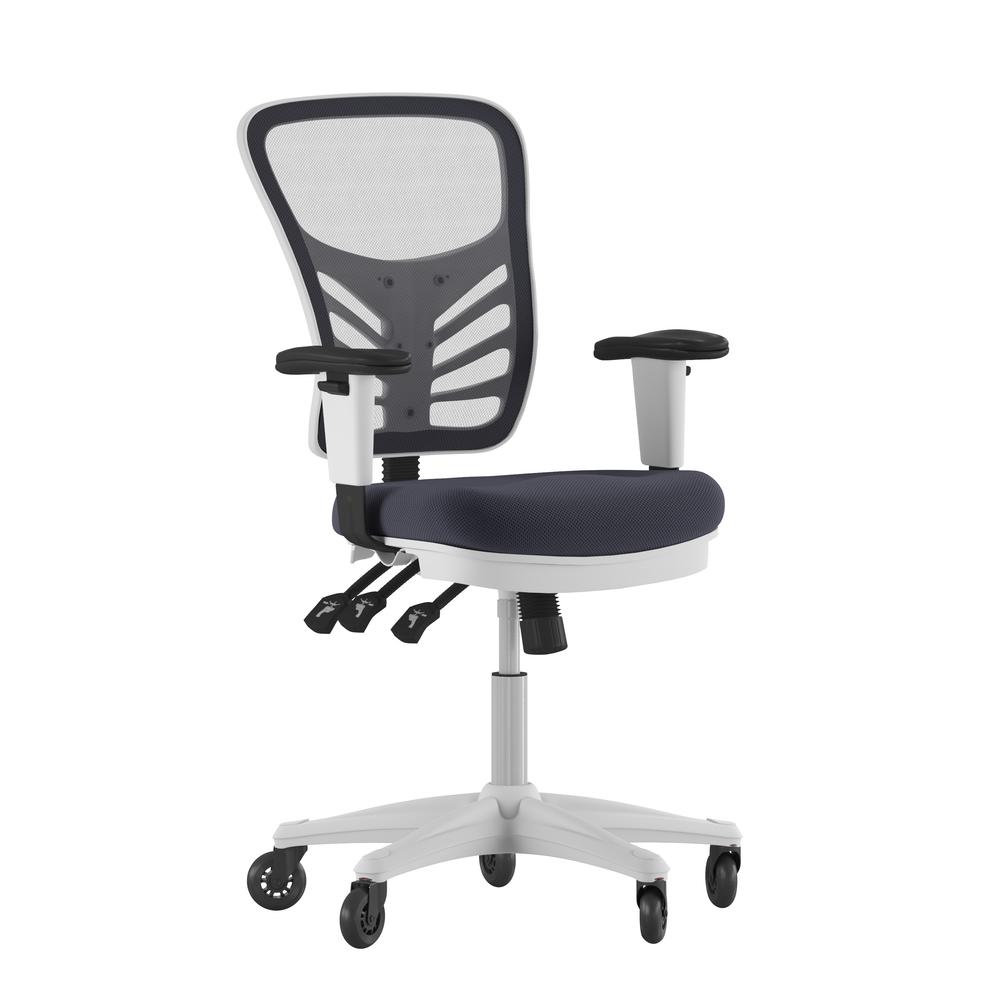 Mid-Back Dark Gray Mesh Multifunction Executive Chair and White Frame. Picture 2