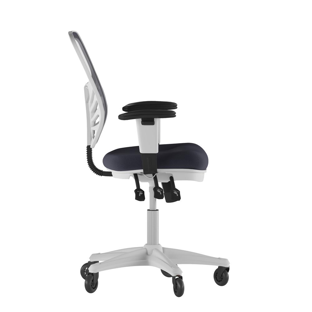 Mid-Back Dark Gray Mesh Multifunction Executive Chair and White Frame. Picture 8