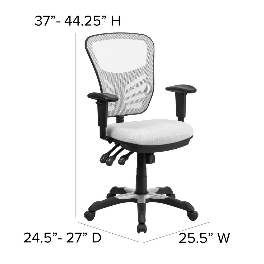 Mid-Back White Mesh Multifunction Executive Swivel Ergonomic Office Chair with Adjustable Arms. Picture 2