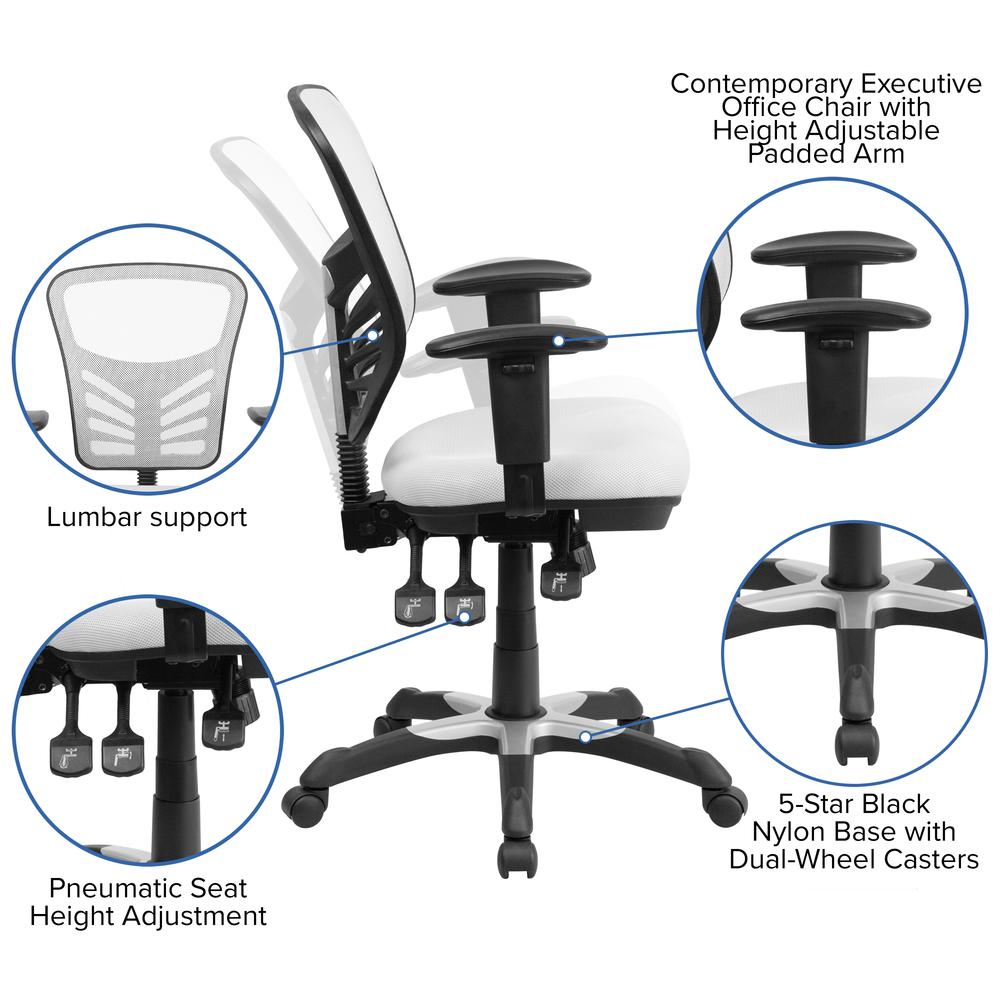 Mid-Back White Mesh Multifunction Executive Swivel Ergonomic Office Chair with Adjustable Arms. Picture 6