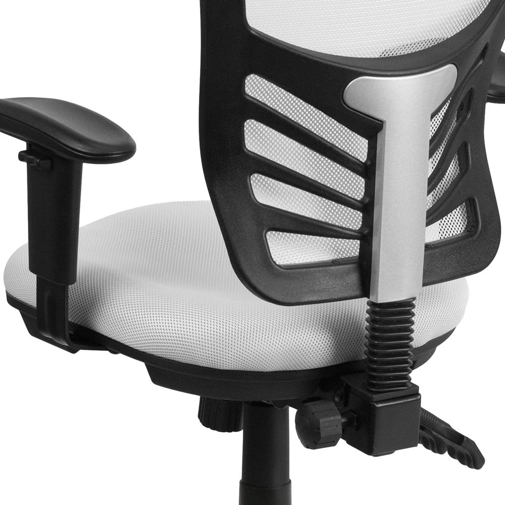 Mid-Back White Mesh Multifunction Executive Swivel Ergonomic Office Chair with Adjustable Arms. Picture 8