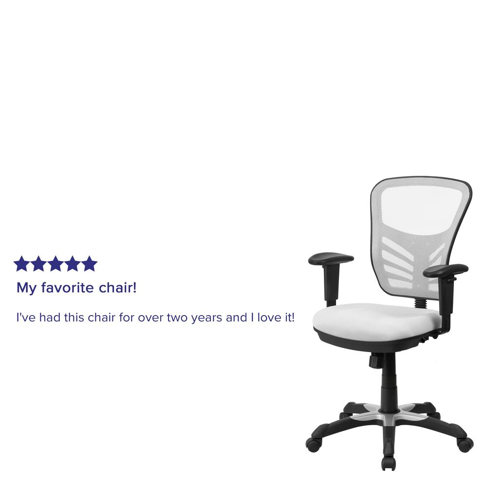 Mid-Back White Mesh Multifunction Executive Swivel Ergonomic Office Chair with Adjustable Arms. Picture 10