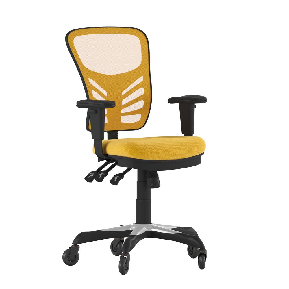 Mid-Back Yellow-Orange Mesh Multifunction Executive Swivel Office Chair. Picture 2