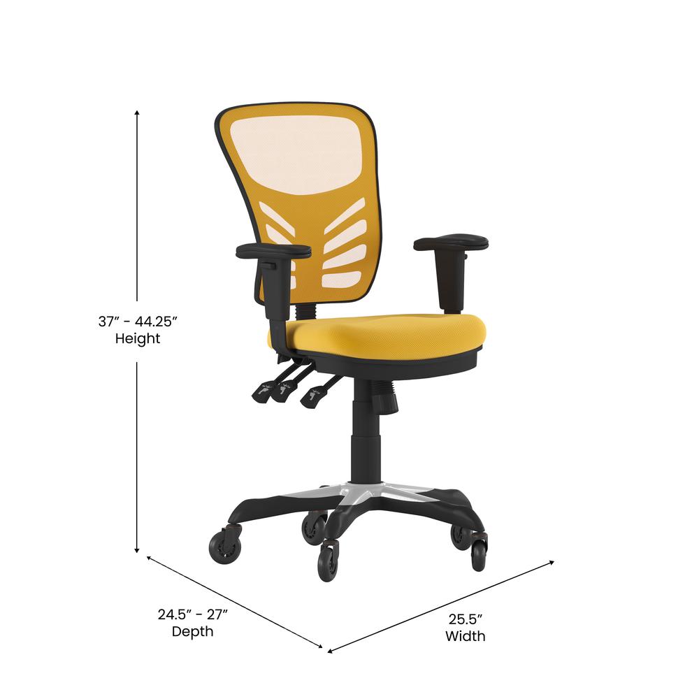 Mid-Back Yellow-Orange Mesh Multifunction Executive Swivel Office Chair. Picture 5