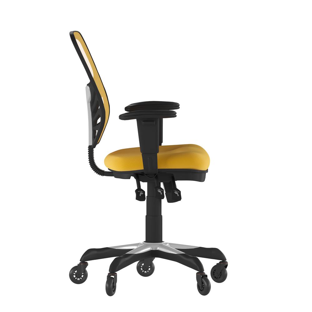 Mid-Back Yellow-Orange Mesh Multifunction Executive Swivel Office Chair. Picture 8