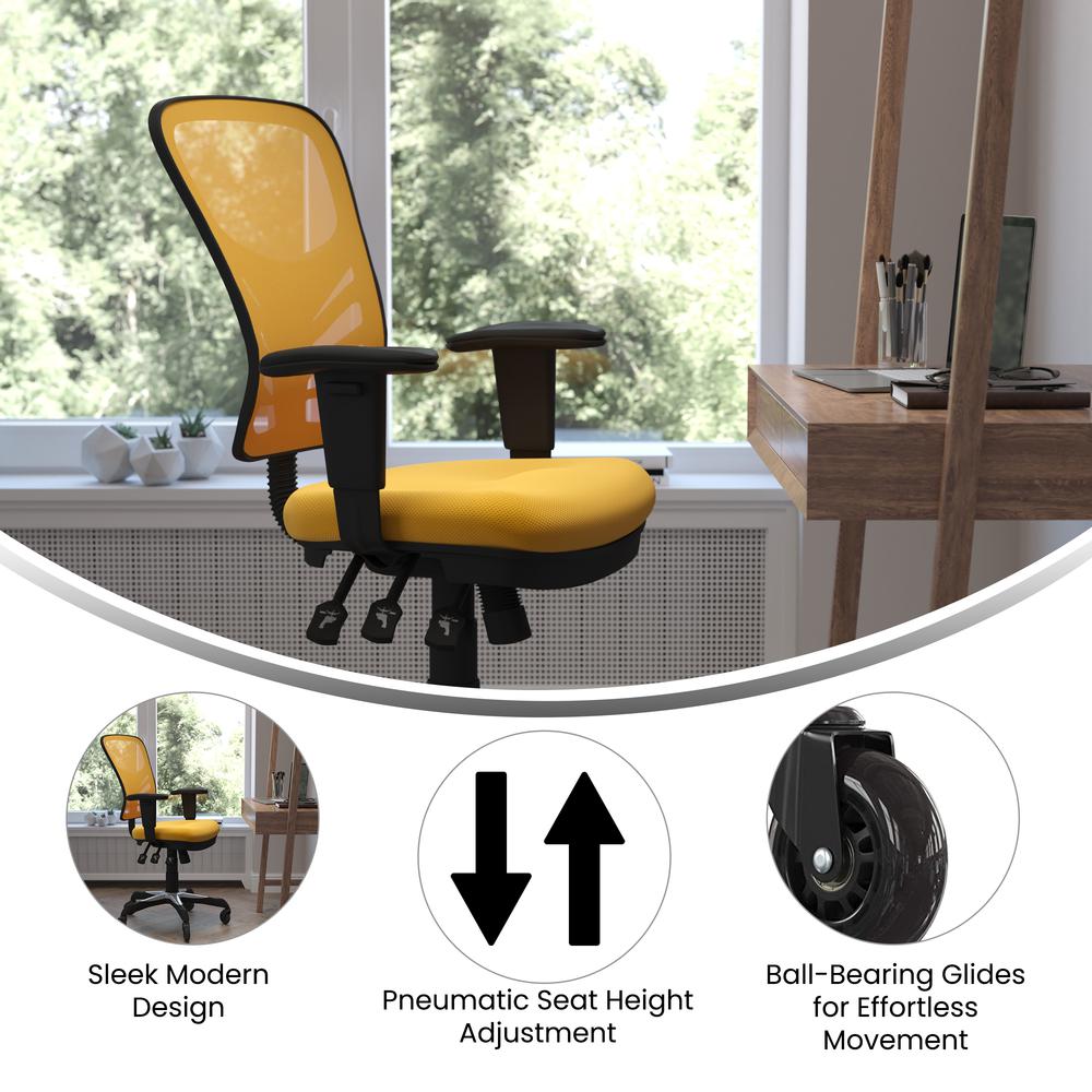 Mid-Back Yellow-Orange Mesh Multifunction Executive Swivel Office Chair. Picture 4