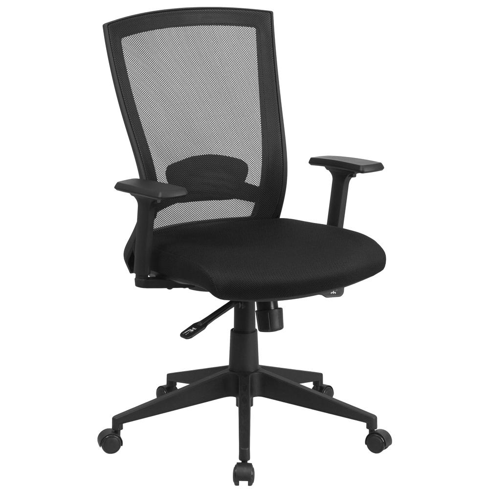 Mid-Back Black Mesh Executive Swivel Ergonomic Office Chair with Back Angle Adjustment and Adjustable Arms. Picture 1