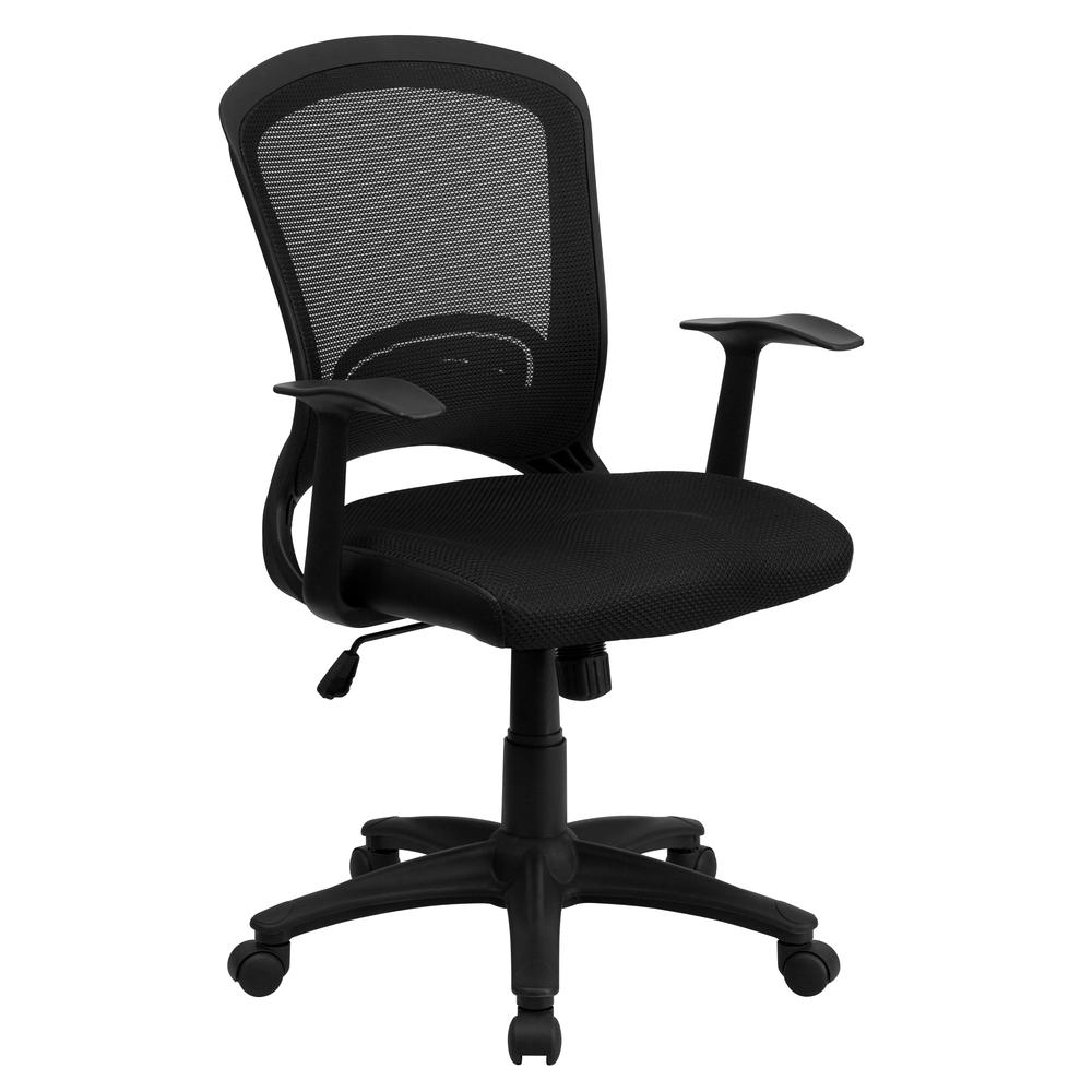 Mid-Back Designer Black Mesh Swivel Task Office Chair with Arms. Picture 1