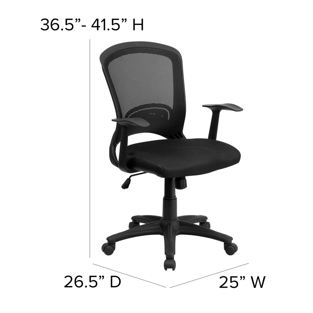 Mid-Back Designer Black Mesh Swivel Task Office Chair with Arms. Picture 2