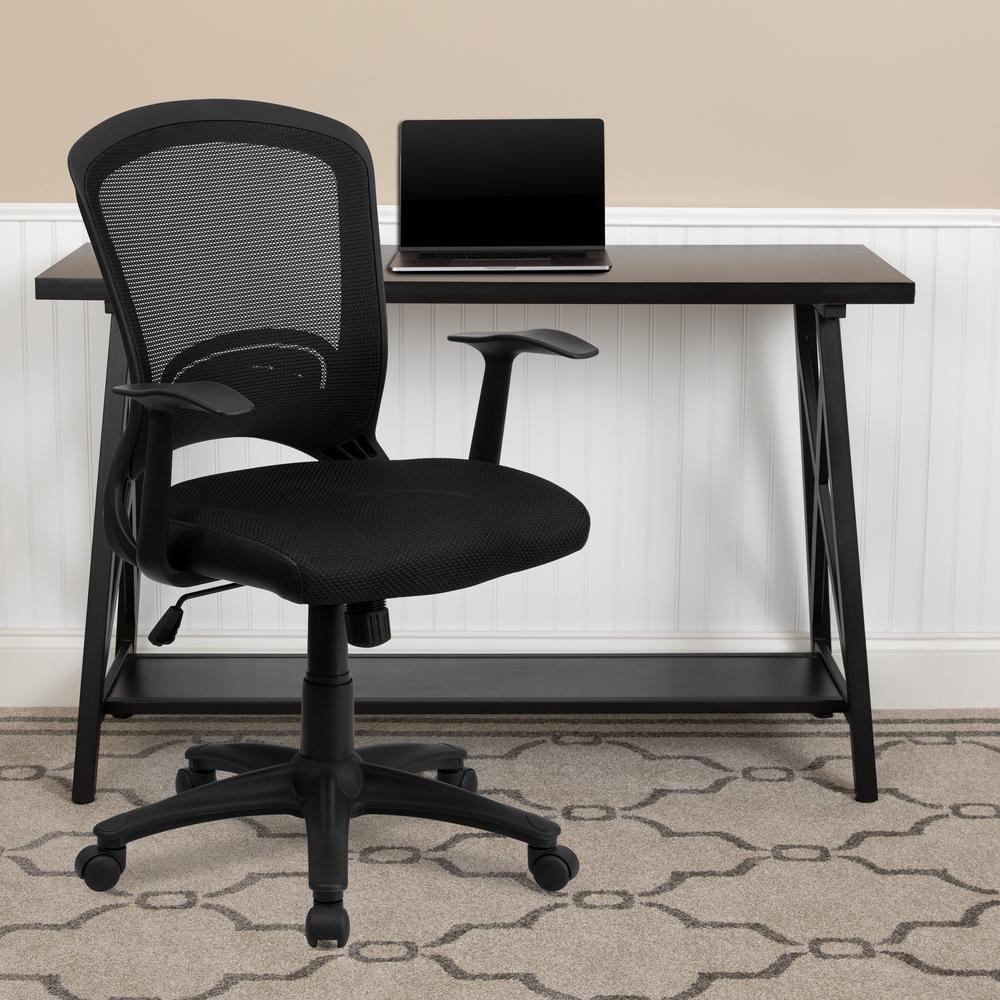 Mid-Back Designer Black Mesh Swivel Task Office Chair with Arms. Picture 6