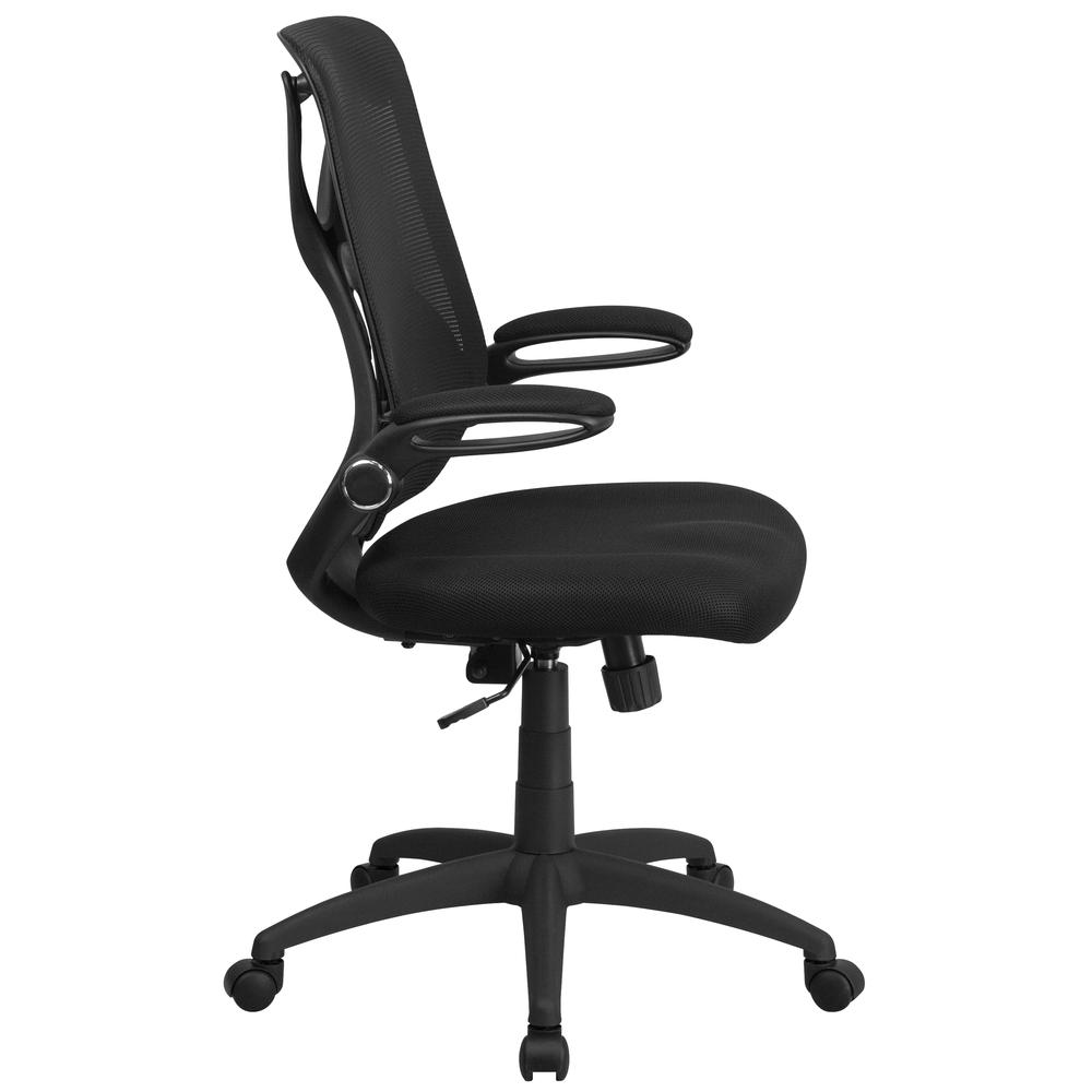 High Back Black Mesh Executive Swivel Ergonomic Office Chair with Adjustable Lumbar, 2-Paddle Control and Flip-Up Arms. Picture 2