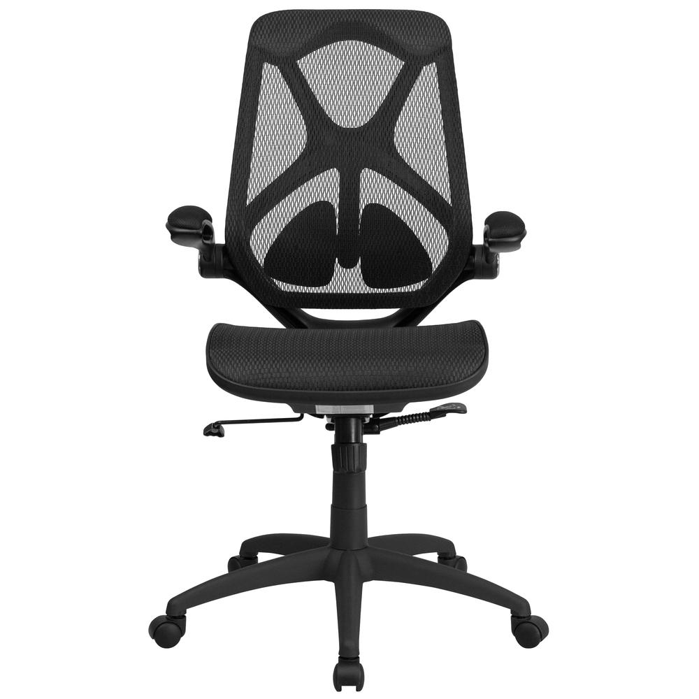 High Back Transparent Black Mesh Executive Ergonomic Office Chair with Adjustable Lumbar, 2-Paddle Control & Flip-Up Arms. Picture 4