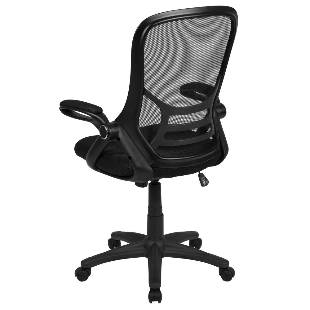 High Back Black Mesh Ergonomic Swivel Office Chair with Black Frame and Flip-up Arms. Picture 5