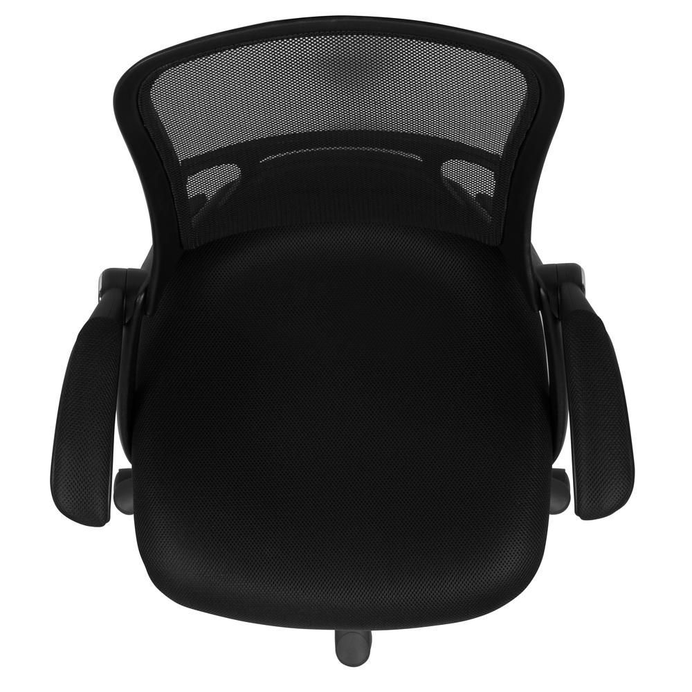 High Back Black Mesh Ergonomic Swivel Office Chair with Black Frame and Flip-up Arms. Picture 9
