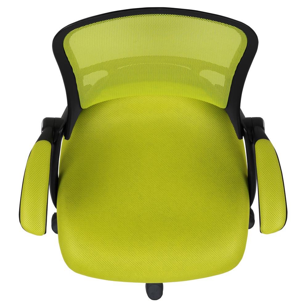High Back Green Mesh Ergonomic Swivel Office Chair with Black Frame and Flip-up Arms. Picture 9