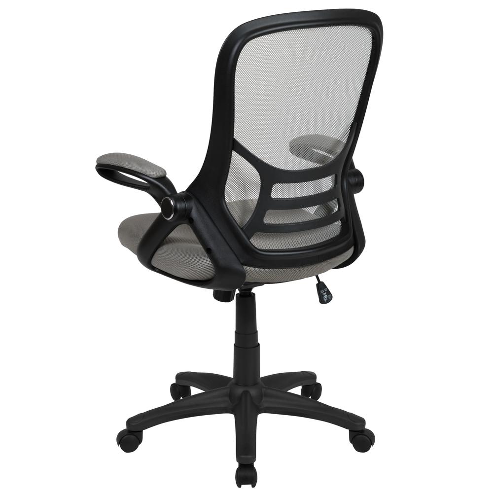 High Back Light Gray Mesh Ergonomic Swivel Office Chair with Black Frame and Flip-up Arms. Picture 5