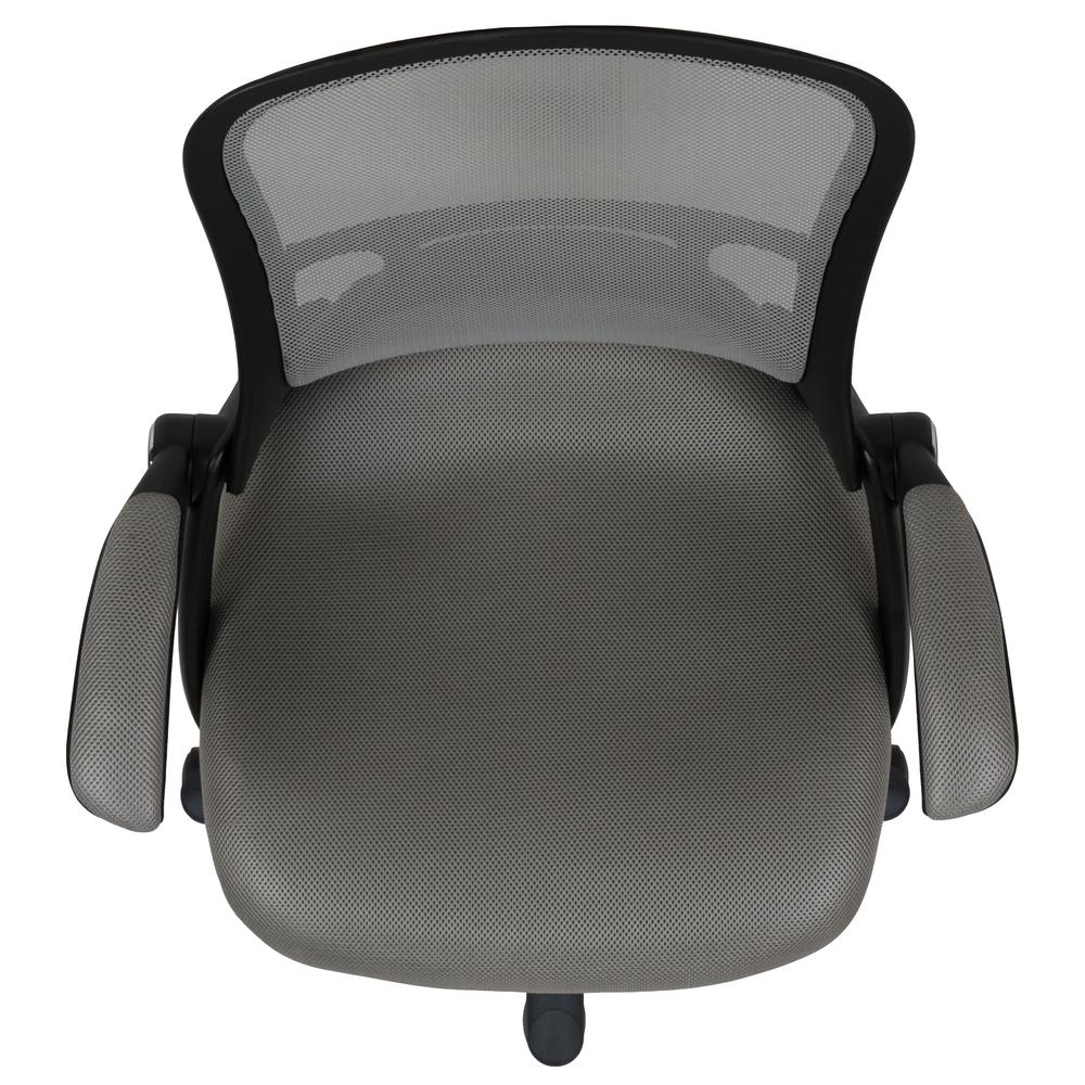 High Back Light Gray Mesh Ergonomic Swivel Office Chair with Black Frame and Flip-up Arms. Picture 9