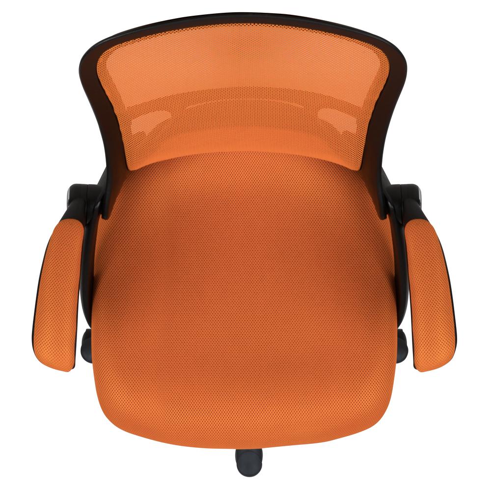 High Back Orange Mesh Ergonomic Swivel Office Chair with Black Frame and Flip-up Arms. Picture 9