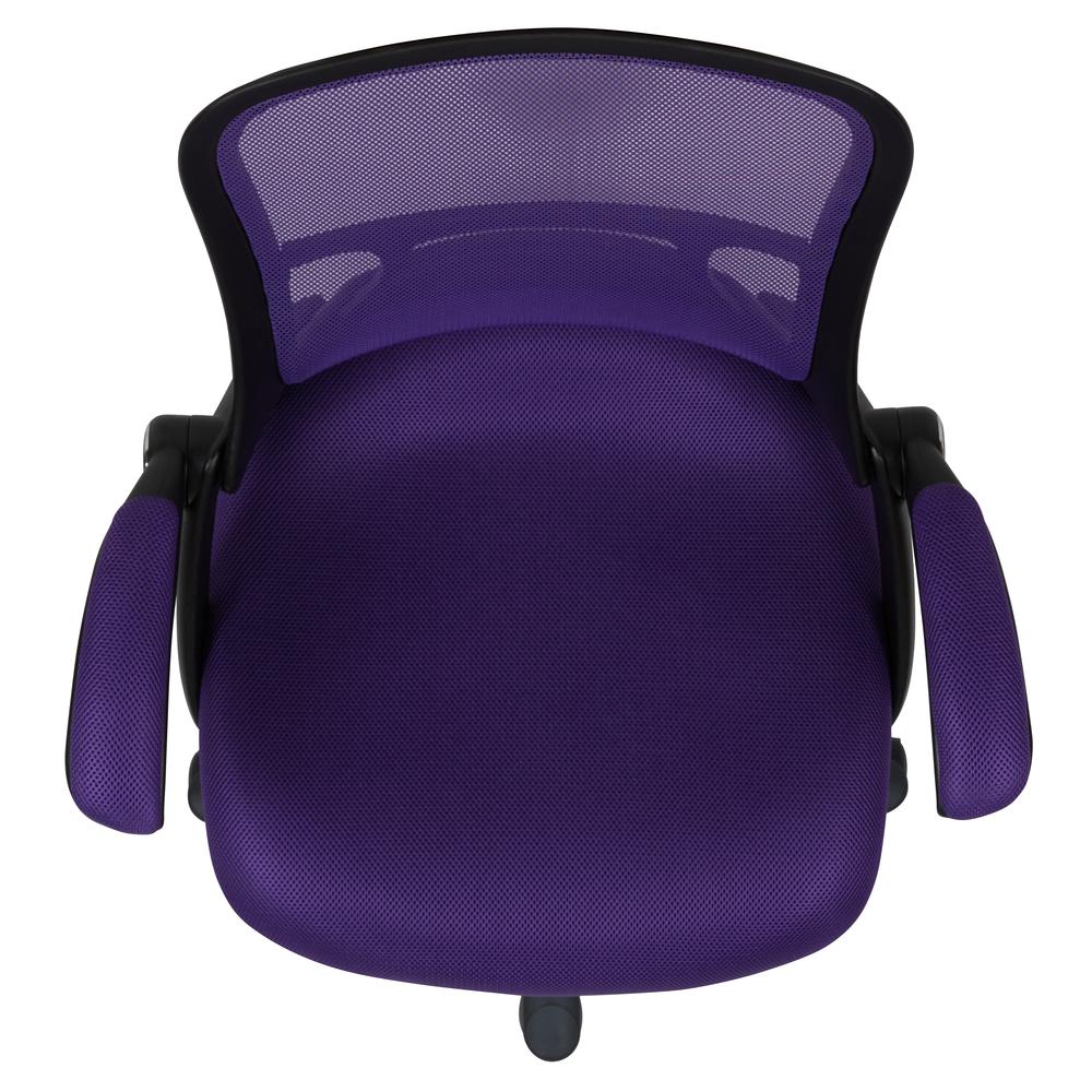 High Back Purple Mesh Ergonomic Swivel Office Chair with Black Frame and Flip-up Arms. Picture 9
