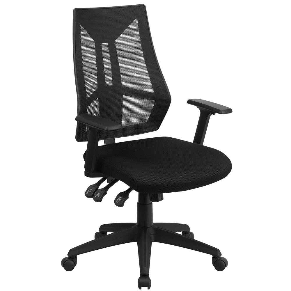 High Back Black Mesh Multifunction Swivel Ergonomic Task Office Chair with Adjustable Arms. Picture 1