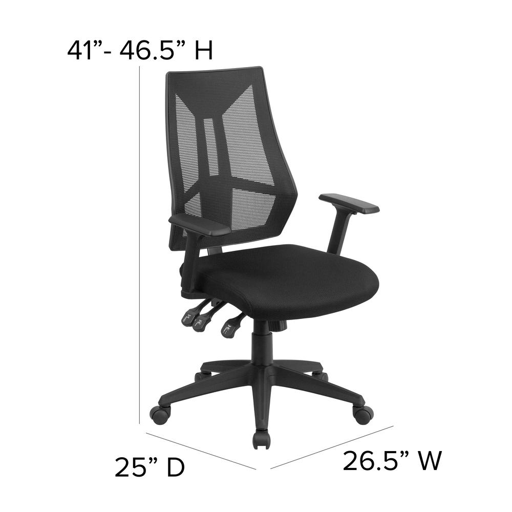 High Back Black Mesh Multifunction Swivel Ergonomic Task Office Chair with Adjustable Arms. Picture 2
