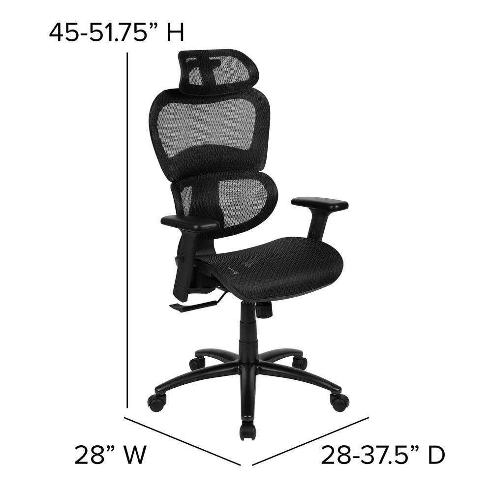 Ergonomic Mesh Office Chair with 2-to-1 Synchro-Tilt, Adjustable Headrest, Lumbar Support, and Adjustable Pivot Arms in Black. Picture 2