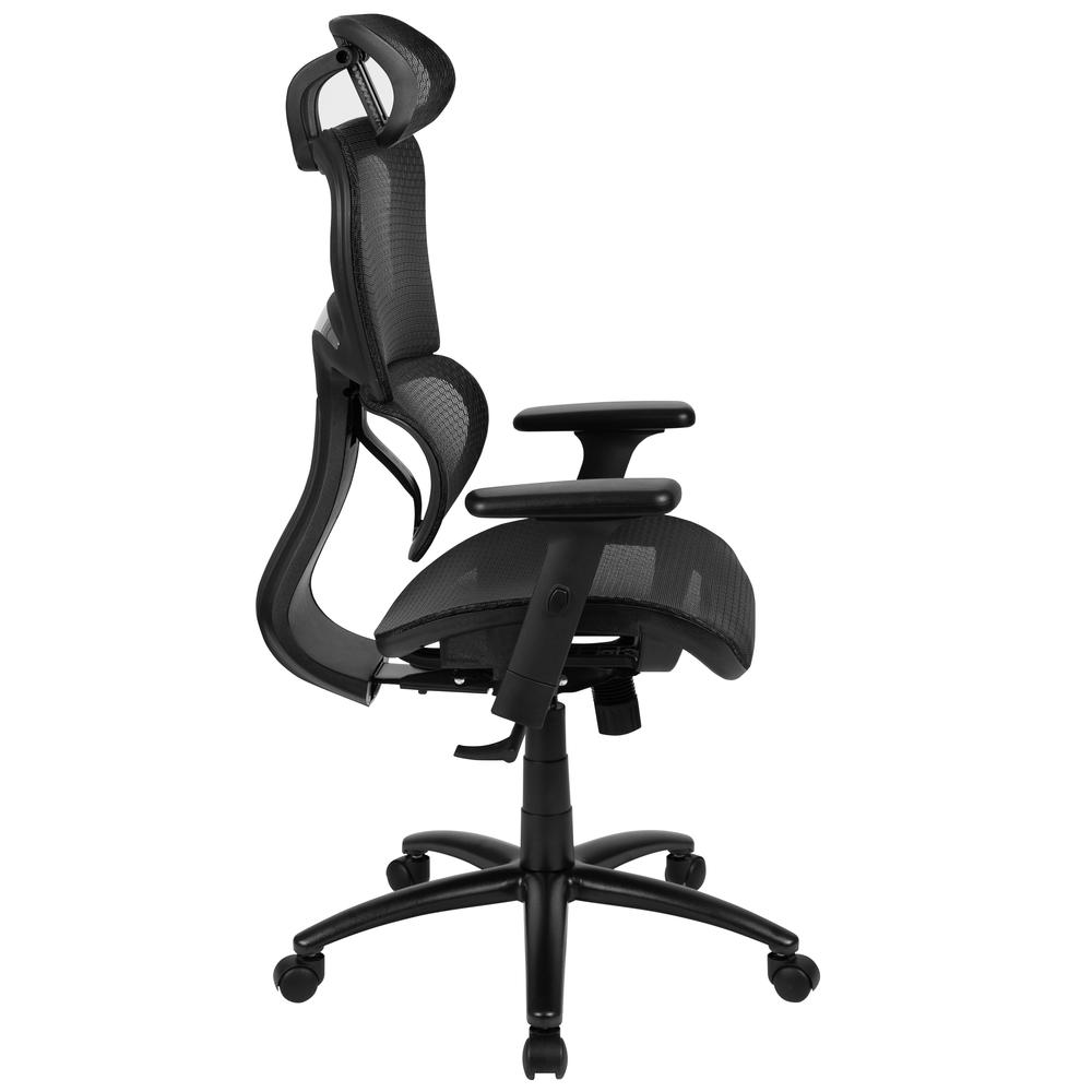 Ergonomic Mesh Office Chair with 2-to-1 Synchro-Tilt, Adjustable Headrest, Lumbar Support, and Adjustable Pivot Arms in Black. Picture 3