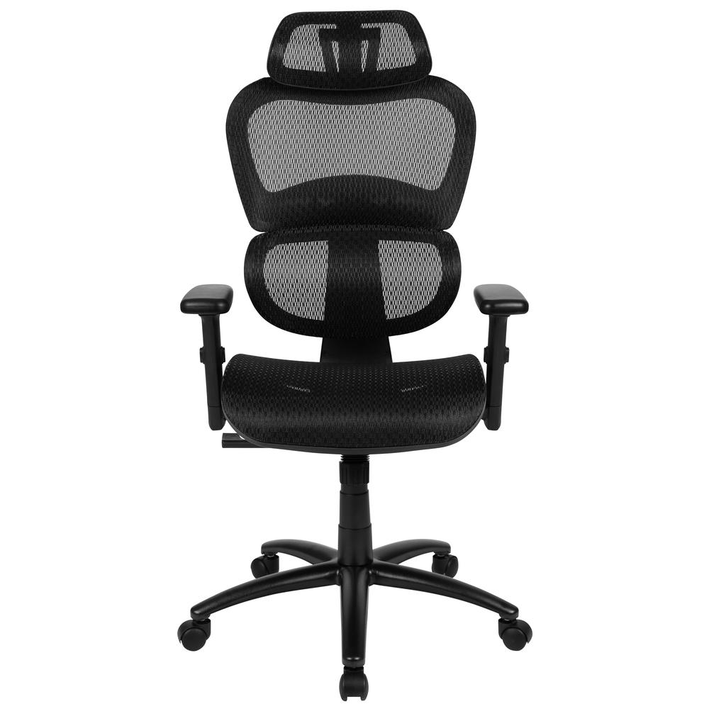 Ergonomic Mesh Office Chair with 2-to-1 Synchro-Tilt, Adjustable Headrest, Lumbar Support, and Adjustable Pivot Arms in Black. Picture 5