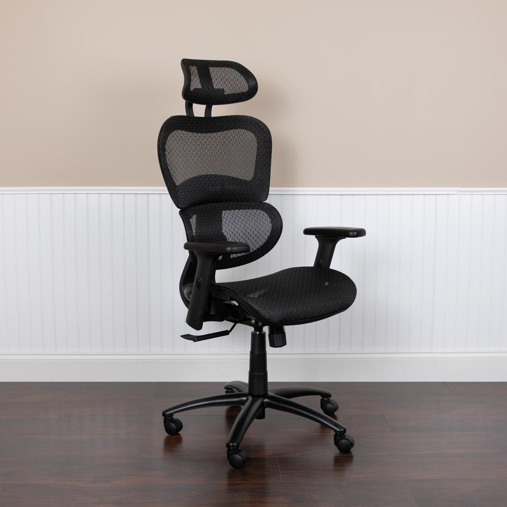 Ergonomic Mesh Office Chair with 2-to-1 Synchro-Tilt, Adjustable Headrest, Lumbar Support, and Adjustable Pivot Arms in Black. Picture 11