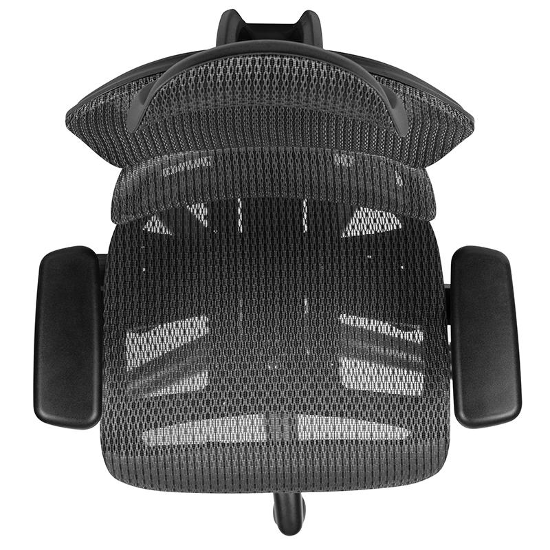 Ergonomic Mesh Office Chair with 2-to-1 Synchro-Tilt, Adjustable Headrest, Lumbar Support, and Adjustable Pivot Arms in Gray. Picture 5