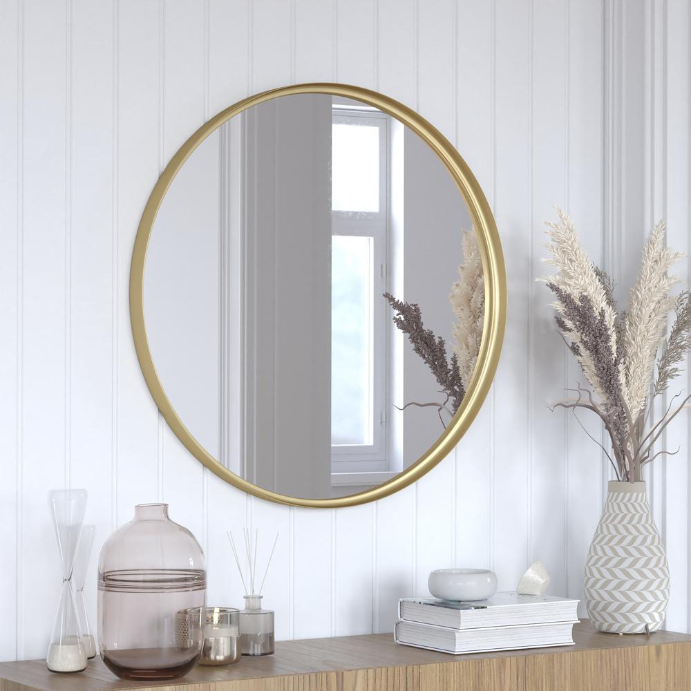 Modern 27.5 Inch Round Wall Mount Accent Mirror. Picture 4