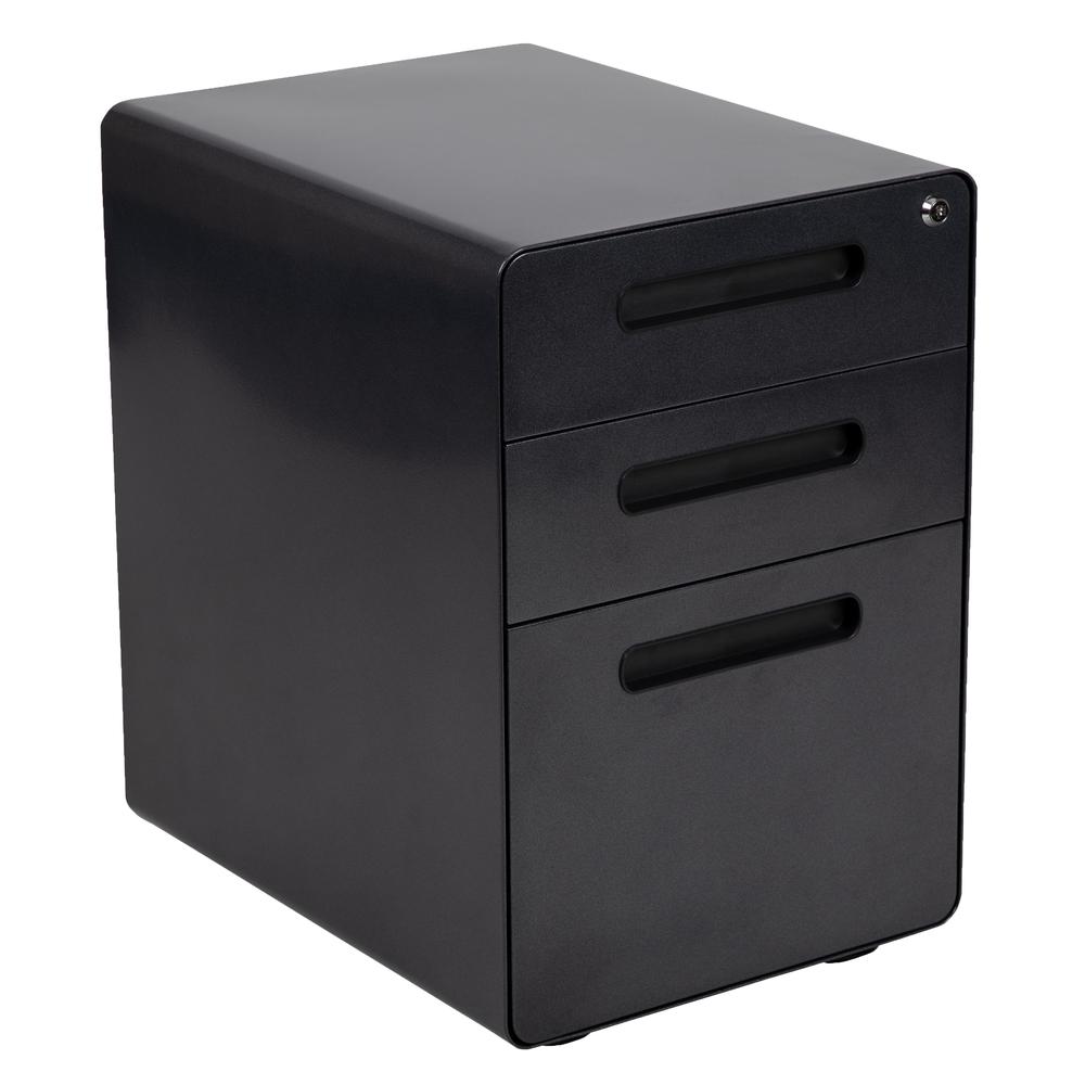 Ergonomic 3-Drawer Mobile Locking Filing Cabinet with Anti-Tilt Mechanism and Hanging Drawer for Legal & Letter Files, Black. Picture 1