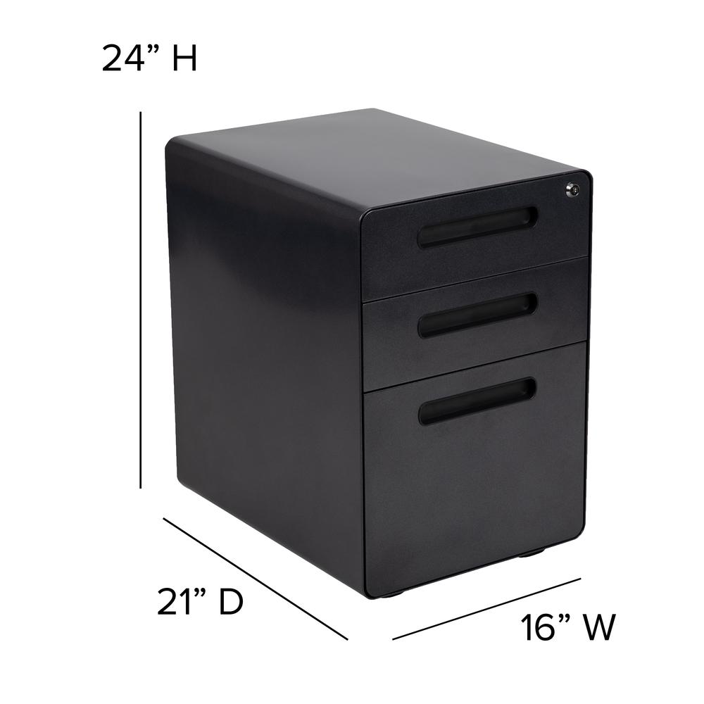 Ergonomic 3-Drawer Mobile Locking Filing Cabinet with Anti-Tilt Mechanism and Hanging Drawer for Legal & Letter Files, Black. Picture 2