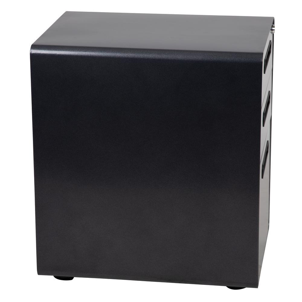 Ergonomic 3-Drawer Mobile Locking Filing Cabinet with Anti-Tilt Mechanism and Hanging Drawer for Legal & Letter Files, Black. Picture 3