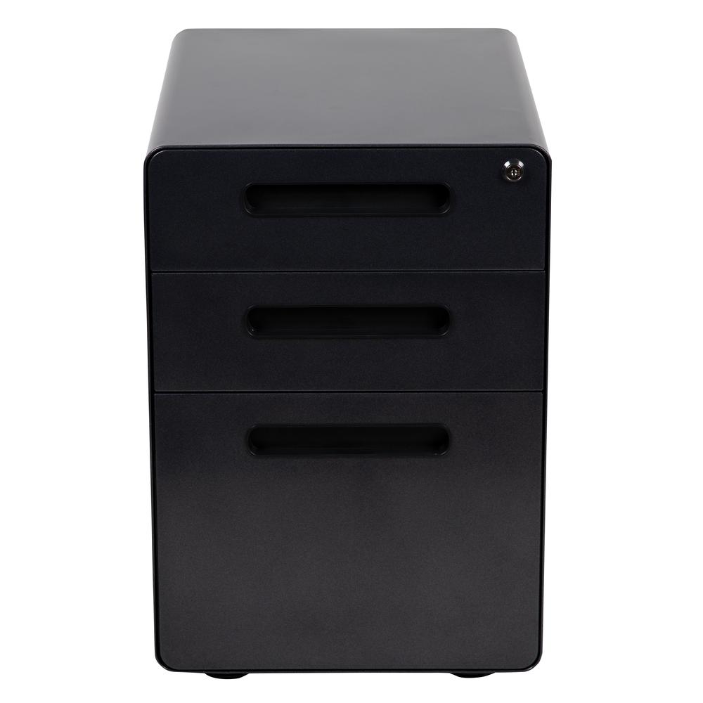 Ergonomic 3-Drawer Mobile Locking Filing Cabinet with Anti-Tilt Mechanism and Hanging Drawer for Legal & Letter Files, Black. Picture 5
