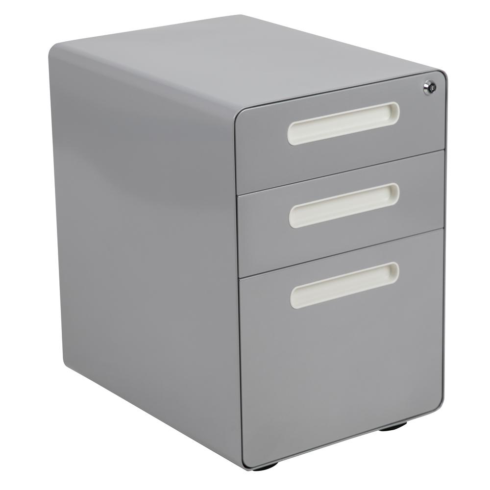 3-Drawer Mobile Locking Filing Cabinet with Anti-Tilt Mechanism, Gray. Picture 2