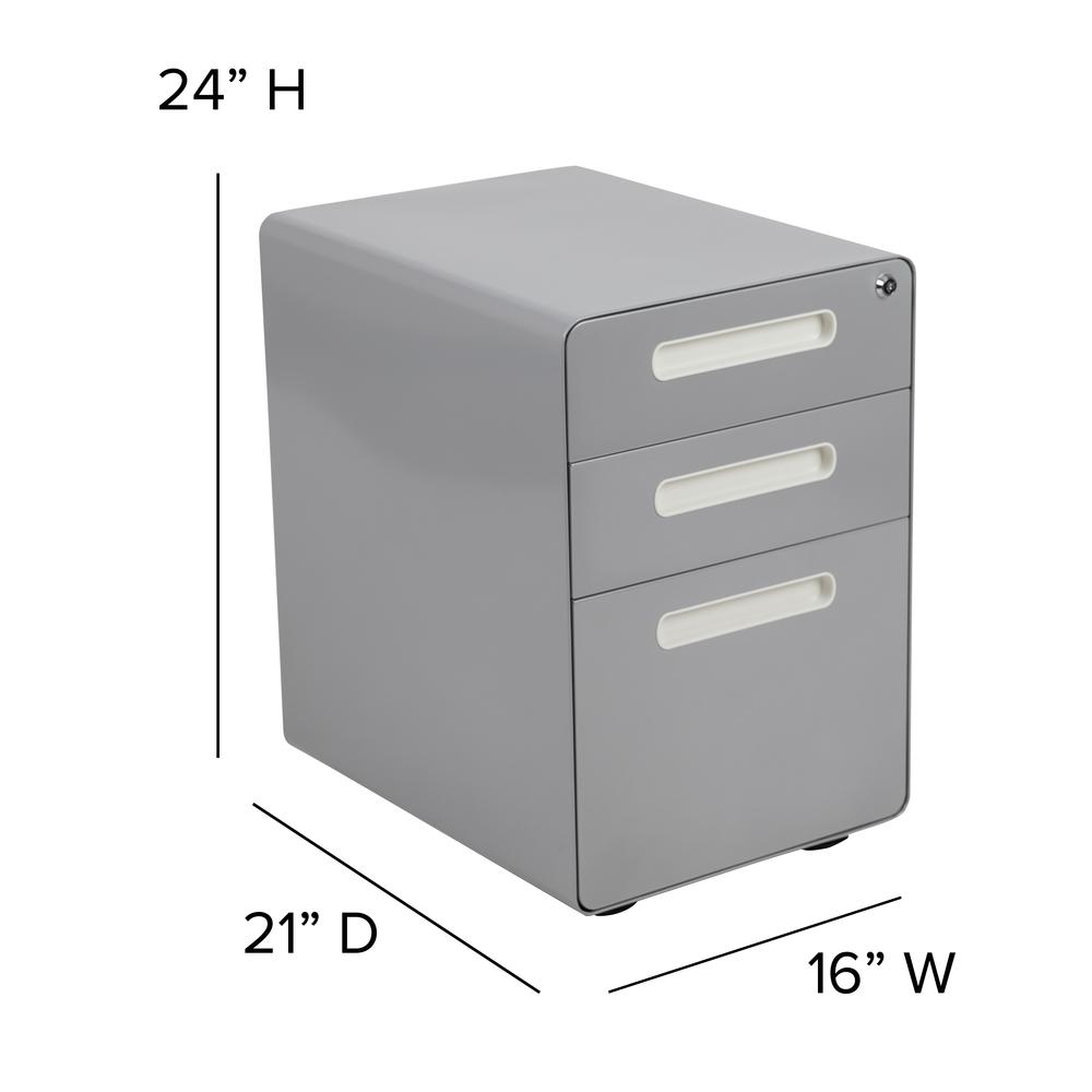Ergonomic 3-Drawer Mobile Locking Filing Cabinet with Anti-Tilt Mechanism and Hanging Drawer for Legal & Letter Files, Gray. Picture 2