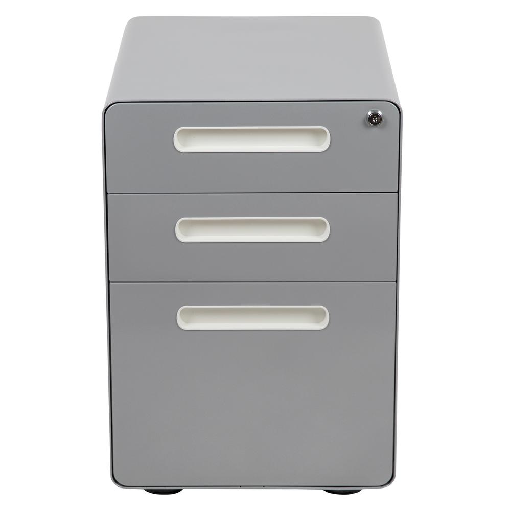 Ergonomic 3-Drawer Mobile Locking Filing Cabinet with Anti-Tilt Mechanism and Hanging Drawer for Legal & Letter Files, Gray. Picture 5