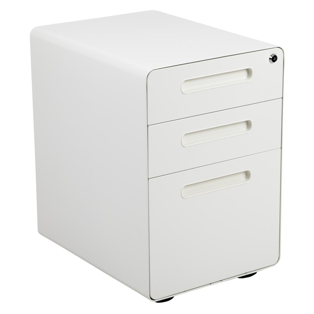 Ergonomic 3-Drawer Mobile Locking Filing Cabinet with Anti-Tilt Mechanism and Hanging Drawer for Legal & Letter Files, White. Picture 1