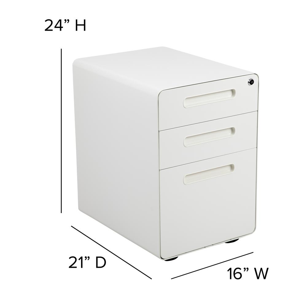 Ergonomic 3-Drawer Mobile Locking Filing Cabinet with Anti-Tilt Mechanism and Hanging Drawer for Legal & Letter Files, White. Picture 2