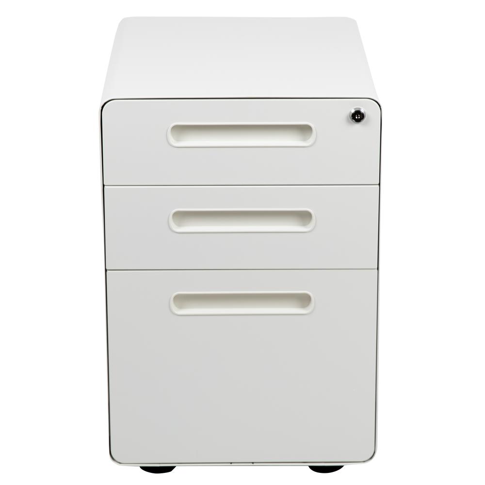 Ergonomic 3-Drawer Mobile Locking Filing Cabinet with Anti-Tilt Mechanism and Hanging Drawer for Legal & Letter Files, White. Picture 5