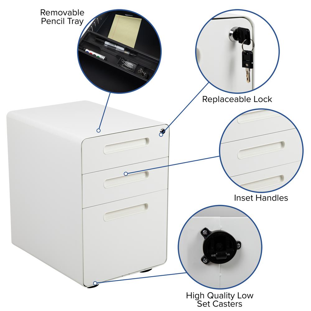 3-Drawer Mobile Locking Filing Cabinet with Anti-Tilt Mechanism, White. Picture 3